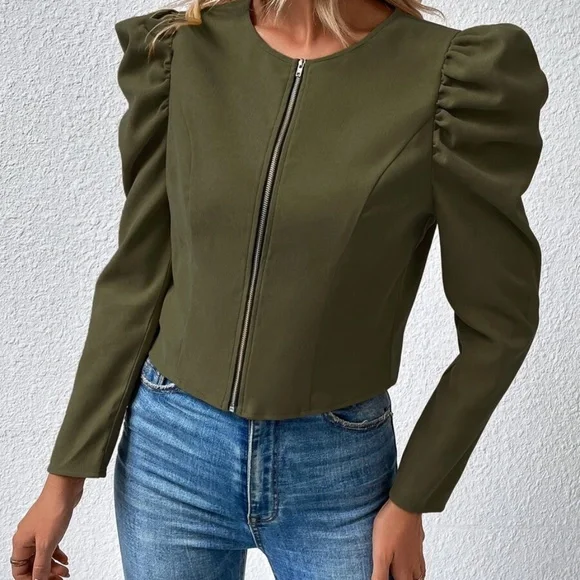 Luxe Puff Sleeve Zip up Jacket - Picture 13 of 15